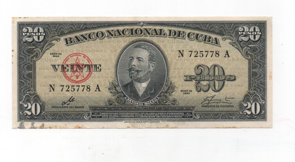 CUBA DEL AÑO 1960 DE 20 PESOS